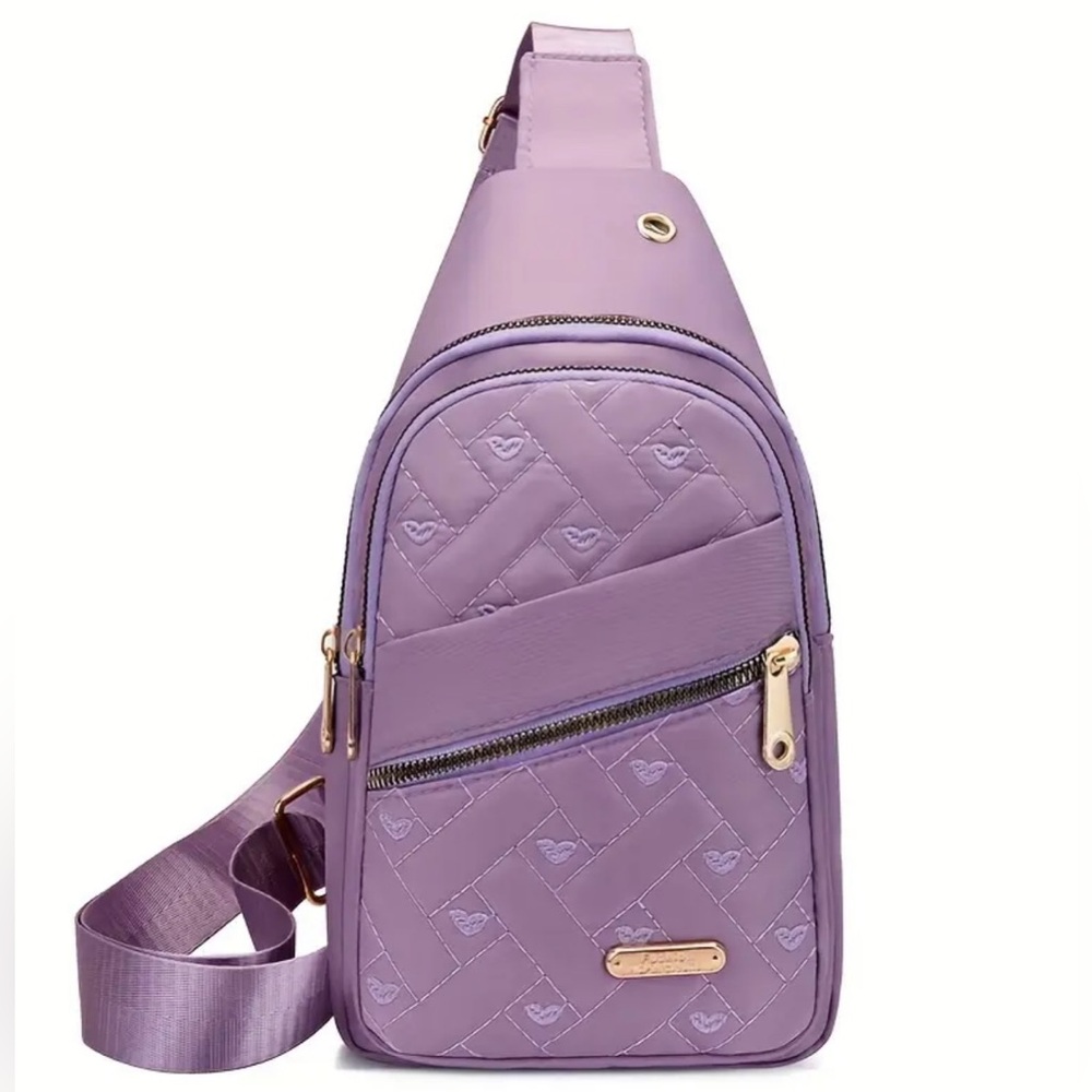 Lavender Hearts Quilted Sling Bag 💜NWOT💜